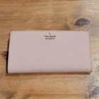 Kate Spade Madison Large Slim Bifold Wallet Saffiano Leather Pink Gold Logo ID