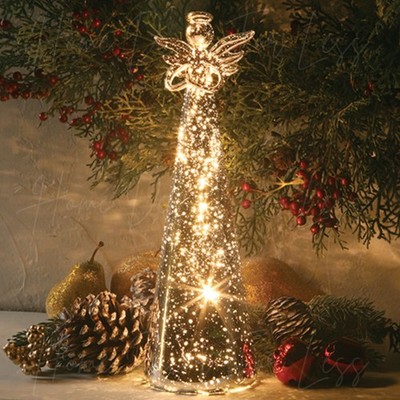 LED Lighted Mercury Glass Angel Figurine Christmas Holiday Tabletop Home Decor