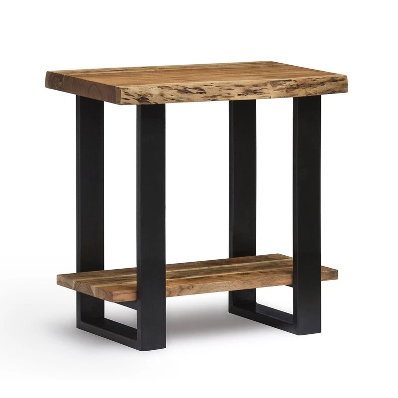Live Edge Acacia Wood End Table W/ Black Metal Legs Industrial Modern Design New - Image 2 of 4