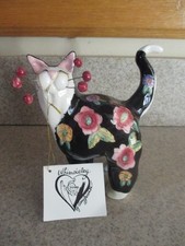 NWT Black Floral Whimsiclay Cat  Amy Lacombe 2002 Annaco Creations
