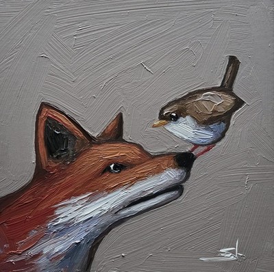 FUCHS ÖLGEMÄLDE VIVEK MANDALIA IMPRESSIONISMUS SAMMLERSTÜCK 12X12 ORIGINAL SIGNIERT