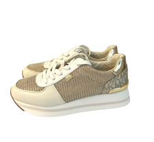 Mujer Michael Kors Monique Entrenador Tenis Logo Dorado Pálido 5.5 M NUEVO EN CAJA