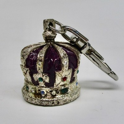 The king queen crown clip keyring keychain metal purple faux jewels 3D key chain