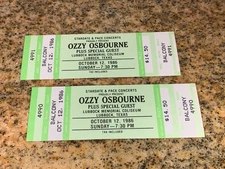 OZZY OSBOURNE 2 UNUSED 1986 CONCERT TICKETS LUBBOCK COLISEUM TEXAS Black Sabbath