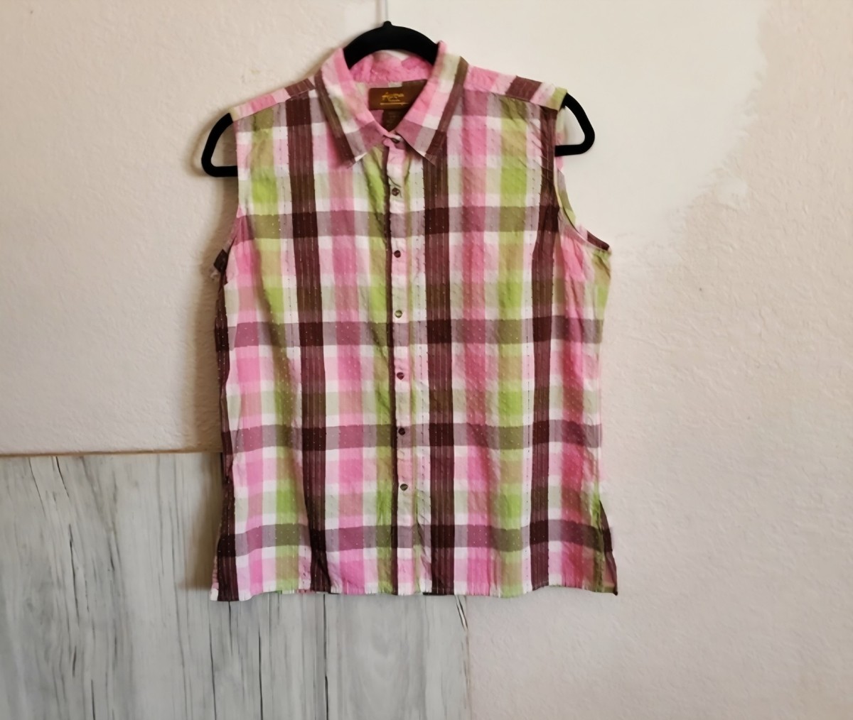 Aura by Wrangler Sleeveless Button Pearl Snap Cotton Western Style Shirt Sz L View 2