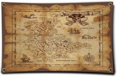 Pirate Treasure Map Background Banner Flag 3X5Ft -Four Brass Grommets for Eas...