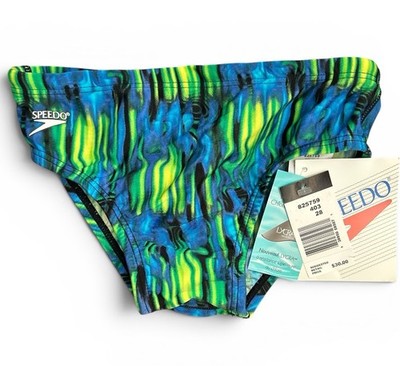 Vtg Speedo Swim Briefs Youth Boys Size 28 Blue Green Abstract Print NWT USA
