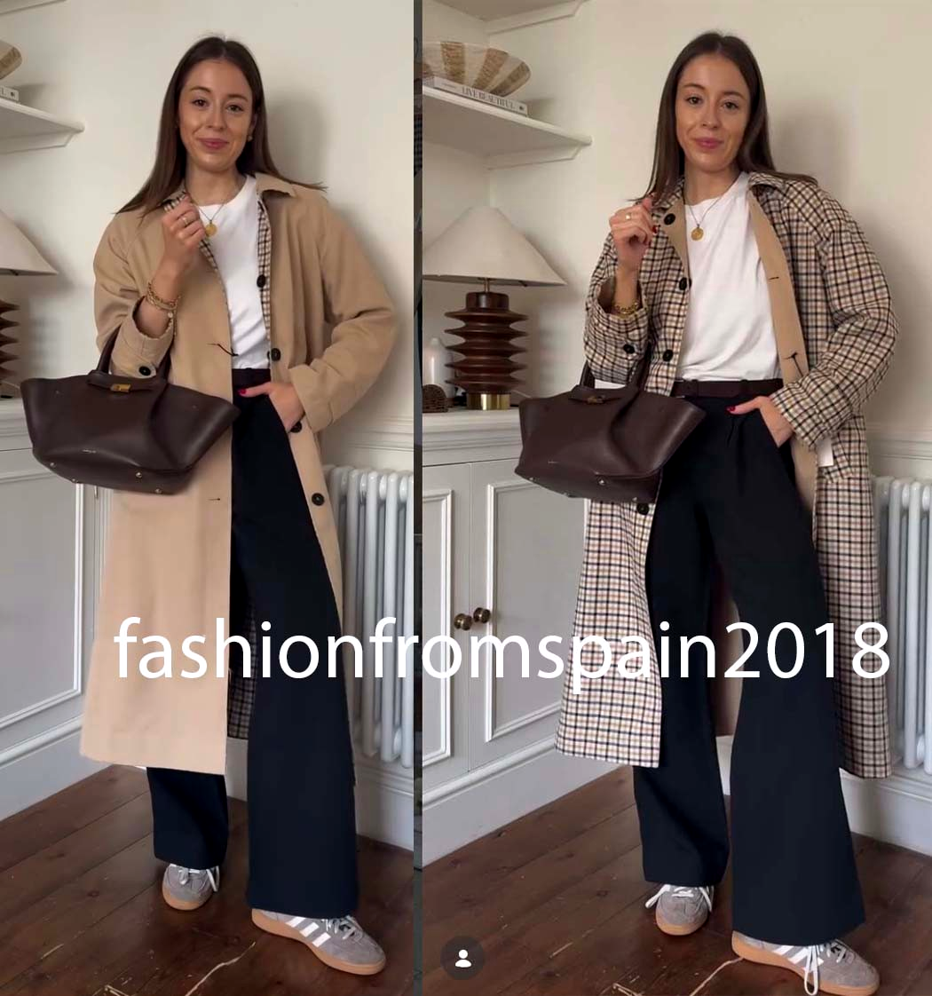 ZARA NEW WOMAN REVERSIBLE PLAID TRENCH COAT ZW BEIGE BROWN XS-XL