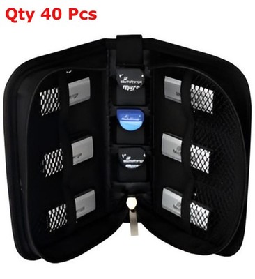 40 x schwarze Medien Geldbörse Nylon Tasche für 6 USB-Flshdrives 3 SD Speicherkarten Speicher