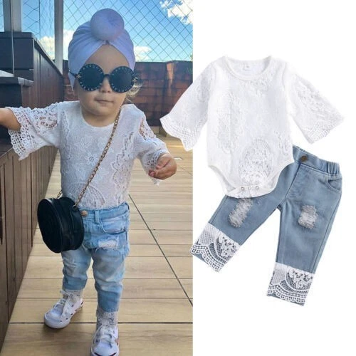 Infant Kid Baby Girl Lace Flower Long Sleeve Romper Top Blue Denim Pants Clothes
Opens in a new wind