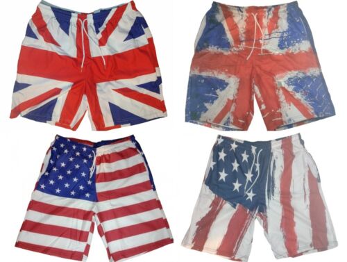 UK USA Flag Shorts Union Jack stars and stripes GB with pockets drawstring waist - Picture 2 of 13