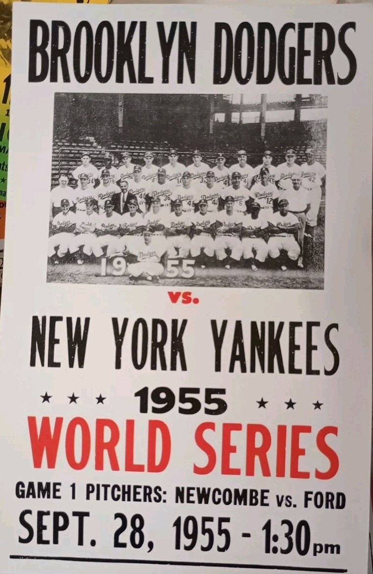 Brooklyn Dodgers Baseball 1955 World Series Poster Yankees 14x22