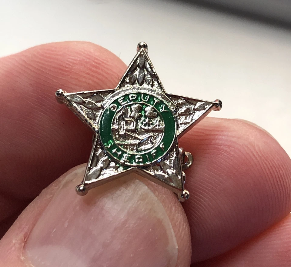 Corbata de joyería Florida Adjunto Sheriff Tac Silver Star Pin esmalte verde Foto 2 de 3
