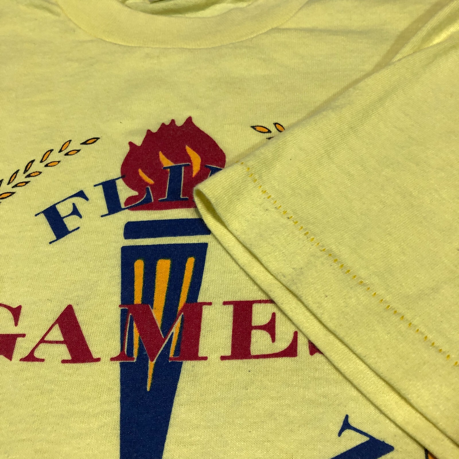 Flint Olympian Games Shirt Mens L Yellow Vintage 80s Michigan Canusa USA 5030