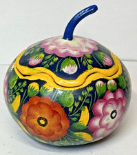 Hand Painted Mexican Gourd lidded Trinket Box 4"x3"