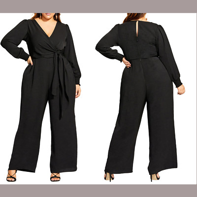 NEW $129 City Chic Synthesis Long Sleeve Jumpsuit Black [ PLUS Large / 20 ] #S80