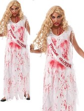 Bloody Prom Queen Adults Halloween Fancy Dress Bride Zombie Outfit Ladies