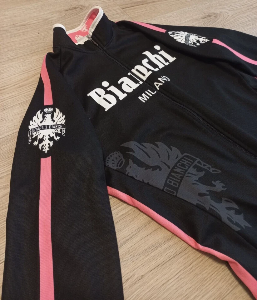 Camiseta deportiva de ciclismo Bianchi Milano negra/rosa térmica/windstopper hecha en Italia Foto 2 de 4