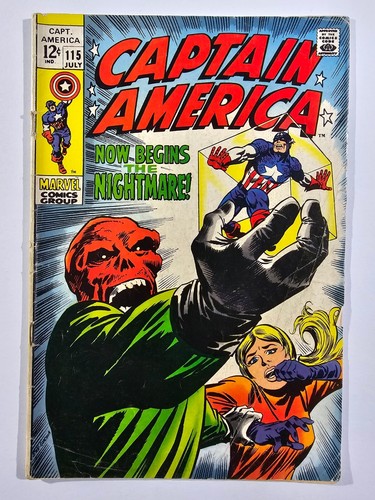 Captain America #115 Marvel Comics 1969 Red Skull Cosmic Cube Cover GD Good