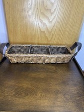Rattan Wicker 3 compartment Vintage Basket With Leather Handles