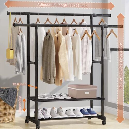 Heavy Duty Garment Rack Commercial Rolling Collapsible Clothing Shelf W/ Wheels - Picture 51 of 61