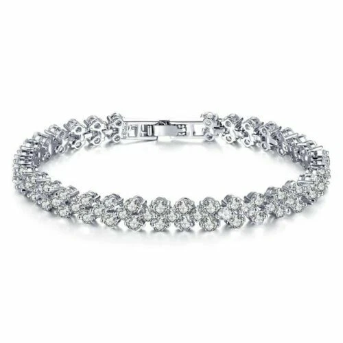 Brazalete de piedra de tenis de cristal para mujer Swarovski Elements enchapado en plata Foto 2 de 4