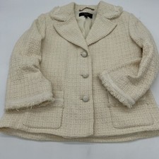 Talbots Women Blazer Coat Tweed Single Breasted Long Sleeve Pocket Ivory Size 4P