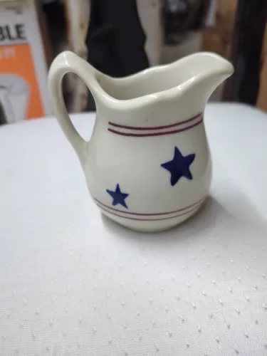 Hartstone Pottery Stars & Stripes Creamer 4 1/2" Navy Blue & Burgundy Red