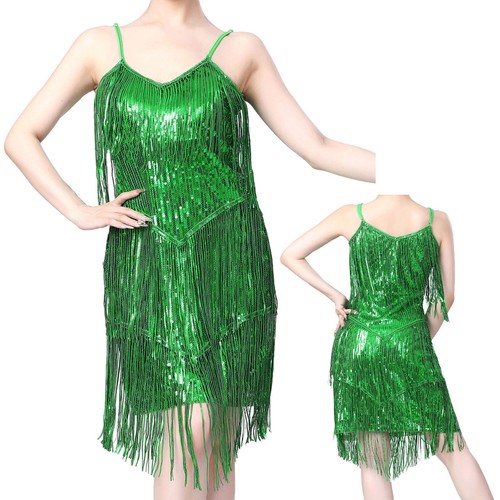 UK Women Latin Dance Dress Sequins Tassel Jazz Outfit Ballroom Fringed Dancewear - Picture 30 of 92