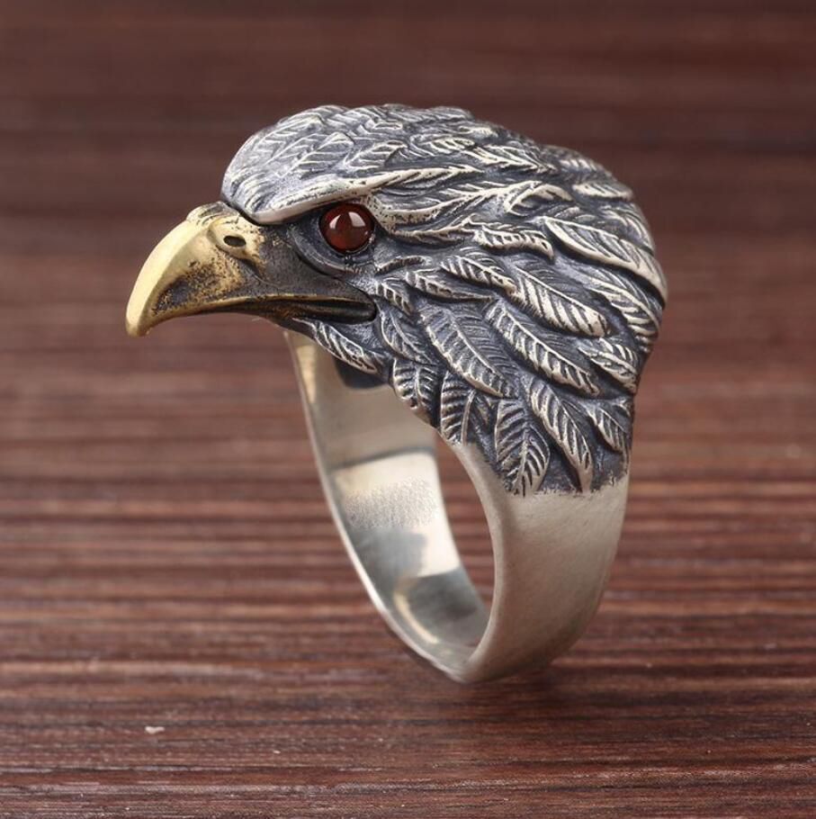 Engraving Eagle Head Ring - Three-Dimensional Inlaid Red Eye