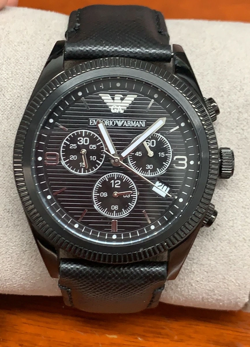 Emporio Armani AR5904 Sportivo Black Dial Leather Strap Chronograph Men s Watch