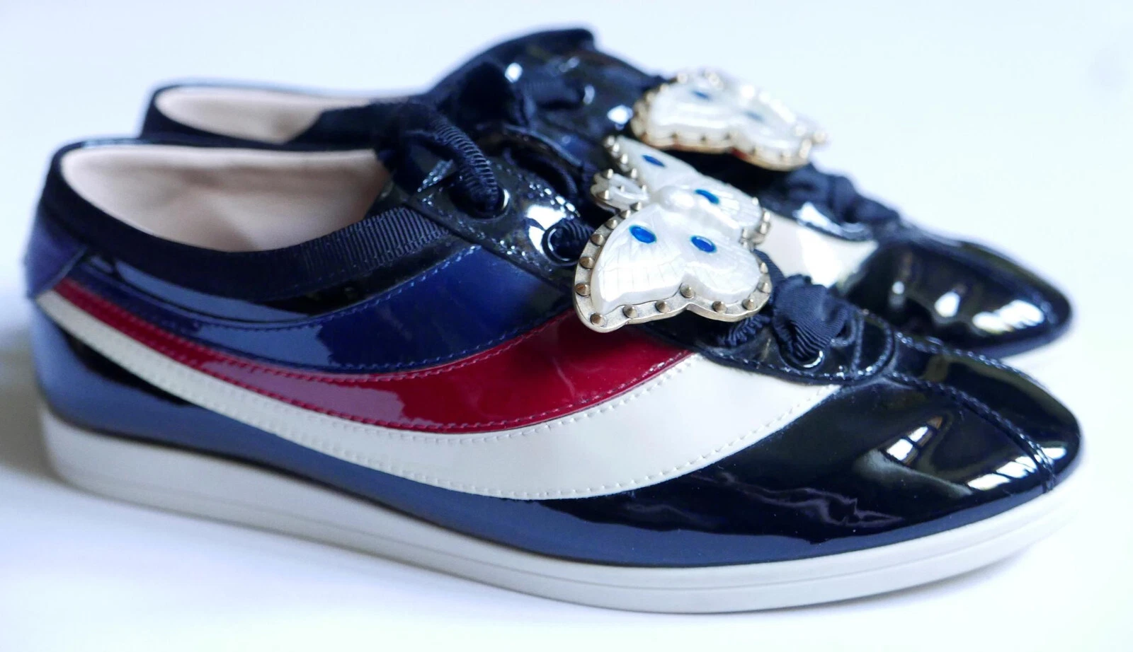 Baskets Gucci Falacer cuir verni papillon haut bas RARE 35 5