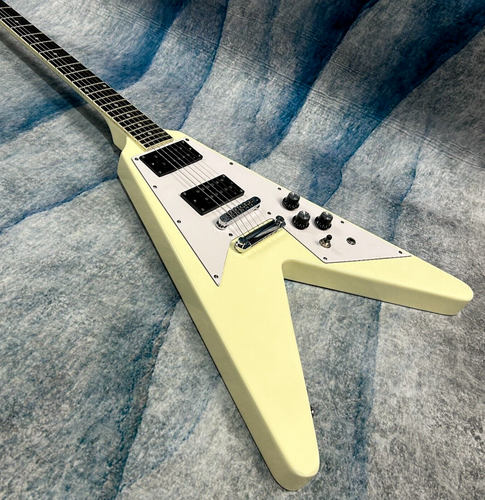 Fly-V E-Gitarre Creme Gelb Farbe Mahagoni Korpus Tune-O-Matic Brücke - Bild 6 von 6
