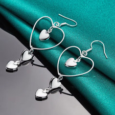 925 Sterling Silver Multi Love Heart Earrings L: 2.5 in W: 26 mm Drop Dangle