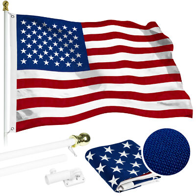NEW G128 USA American Flag & Flagpole, 5FT White Pole and 2x3FT SPUN Flag