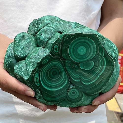 8.49LB Natural green malachite crystal block polished quartz pattern specimen