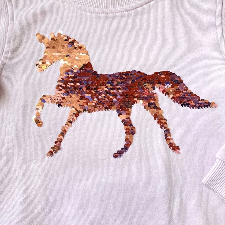 JOULES девочек размер 4 единорог толстовка Flippy блестки розовый серебристый блестящий Flip - Изображение 4 из 4