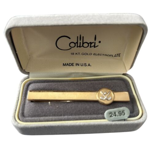 Vintage Colibri Golf Tie Clip 18 KT. Gold Electroplated - NEW Made USA