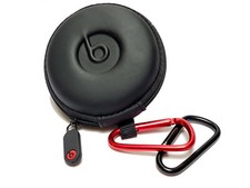 Round Pocket Case for Beats In-Ear Earphones with BLACK  RED Carabiner/Hook.