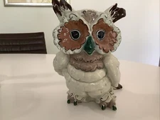 Original Label Vintage Kay Finch California Pottery Hoot Owl Grey Brown Pottery 