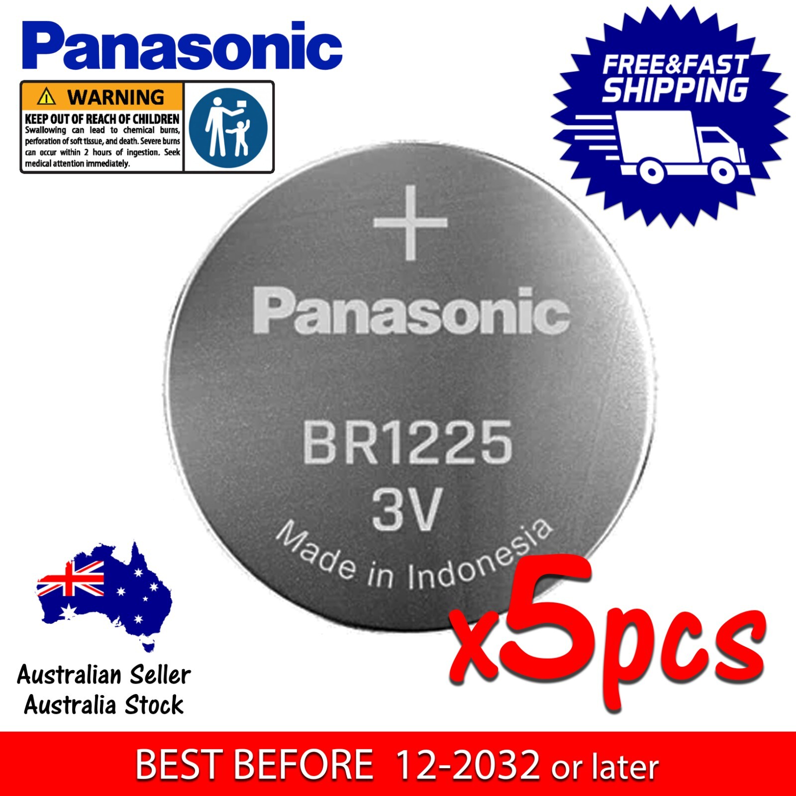 5 x BR1225 3v 48mAh lithium Battery button cell/coin FAST POST MELBOURNE STOCK eBay