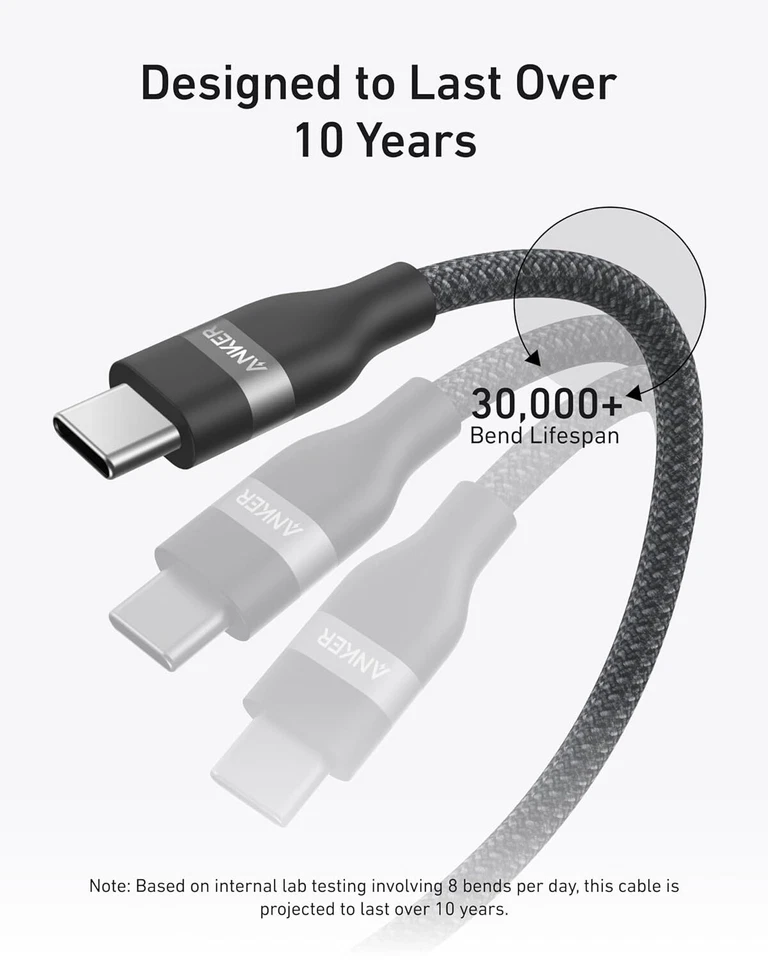 Anker 240W USB C to USB C Cable 3/6ft Upcycled-Braided Charging Cord Heavy Duty - Image 4 of 4