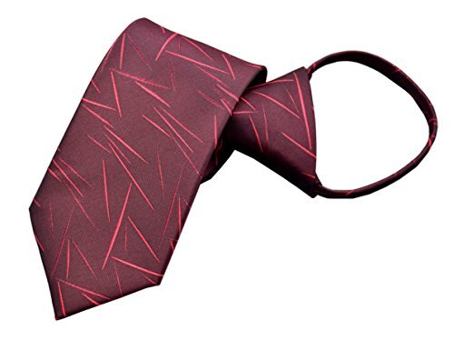 Mens Boys Skinny Pre-tied Zipper Ties Wedding Patterned One Size Burgundy Red - Picture 1 of 5