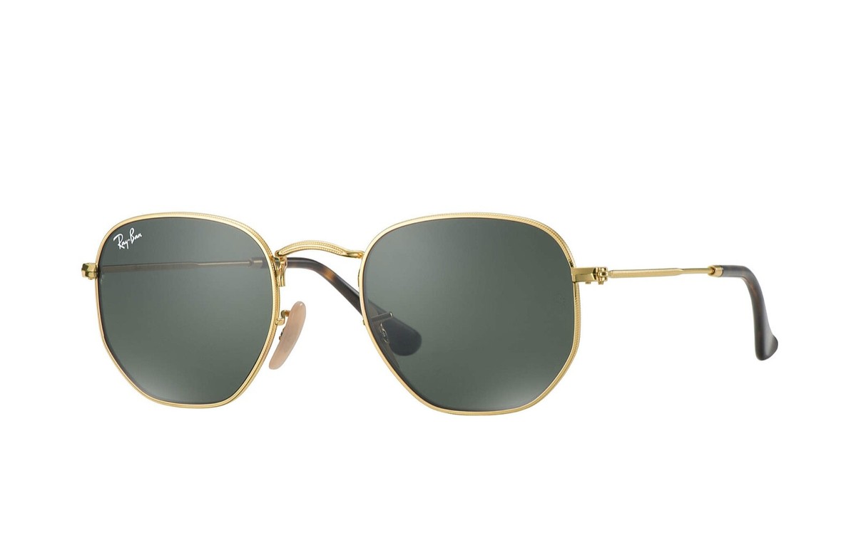 New Ray Ban Sunglasses HEXAGONAL RB 3548N 51MM 001 GOLD/GREEN LENS