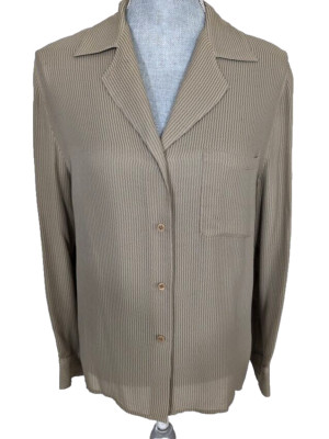 Calvin Klein Collection Gray Stripe Silk Button up Shirt Blouse, 6, NWOT, $298