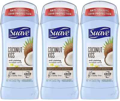 Suave Deodorant Coconut Kiss 48hr -2.6oz-Exp 2/24/24-FREE SHIPPING-PACK OF 3