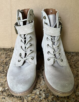 New Zodiac Gemma fog suede Lace Up Buckle Combat Ankle Boots sz. 7.5