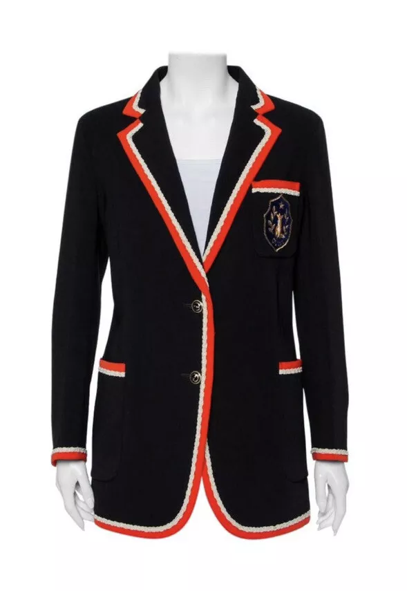 Gucci Black Crepe Fox Badge Contrast Trim Detail Blazer NWT MSRP