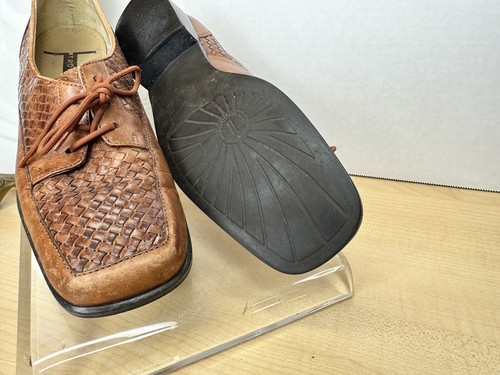 90s TROTTERS LILA Woven Leather Tan Brown Oxford Shoes Flats 8 1/2N - Picture 4 of 6