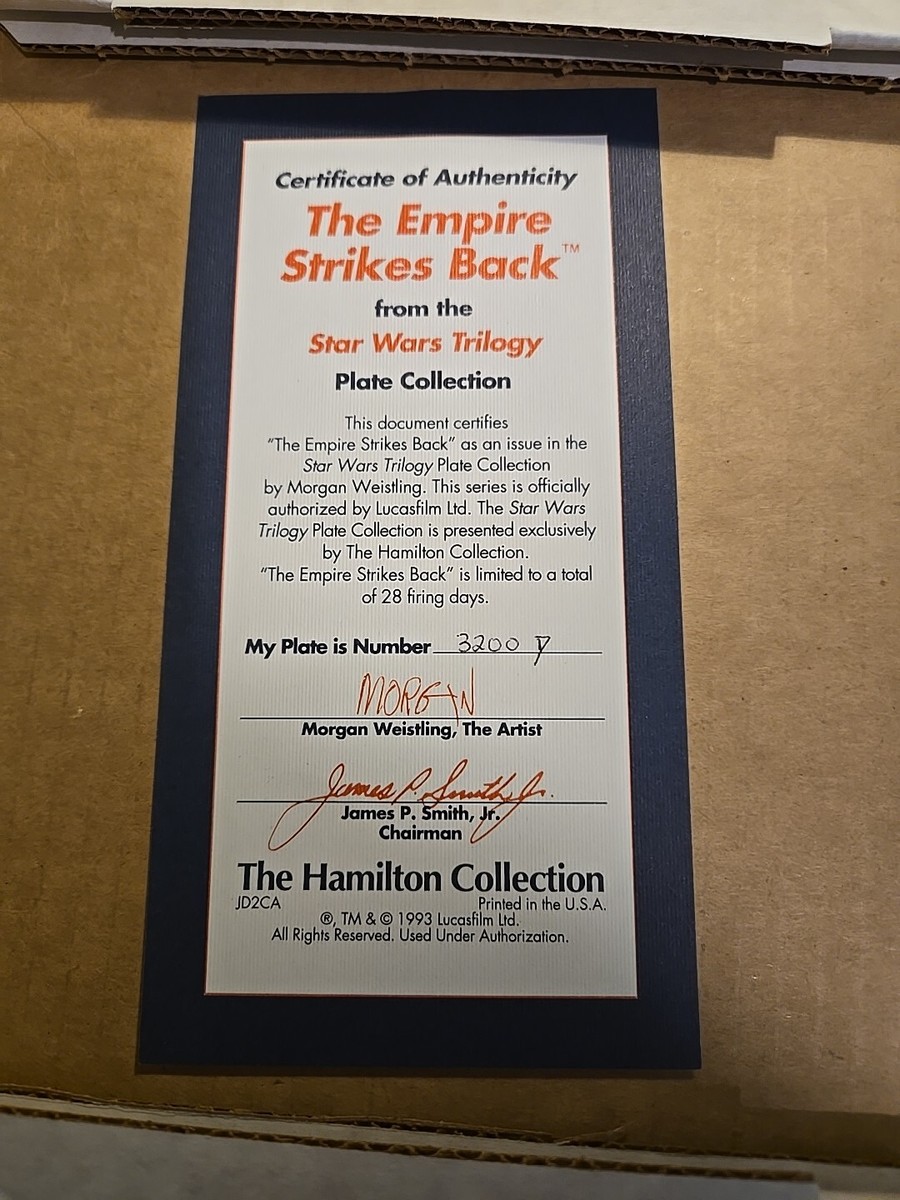 スターウォーズ　ハミルトンコレクション「The Empire Strikes」 Star Wars Trilogy THE EMPIRE STRIKES BACK Hamilton Plate